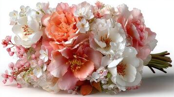 Beautiful bouquet of pink and white flowers arranged elegantly for a spring celebration or wedding event photo