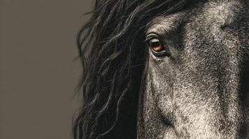 Close-up view of a majestic horse's expressive eye revealing deep emotion and rich texture in an artistic setting photo
