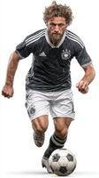 Dynamic soccer player showcasing athleticism in a high-paced match, emphasizing agility and skill on the field photo