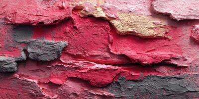 Abstract textured wall with layers of red, black, and gold colors highlighting the artistry of urban decay photo