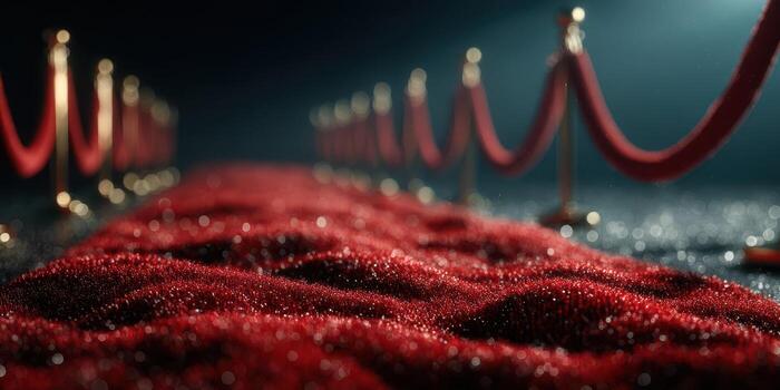 Red carpet event set up with velvet ropes in an elegant venue before a prestigious award ceremony photo