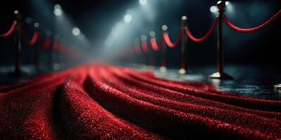 Luxurious red carpet leading to a spotlight in an elegant venue during a glamorous event photo