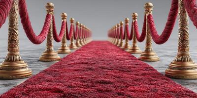 Elegant red carpet with golden stanchions at an indoor event space photo