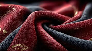 Textile fabric in rich burgundy and black with detailed textures and patterns photo