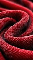 Textured red fabric creating a striking visual of intertwined threads and patterns in close-up view photo