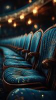 Elegant blue theater seats arranged in a historic venue during a performance evening photo