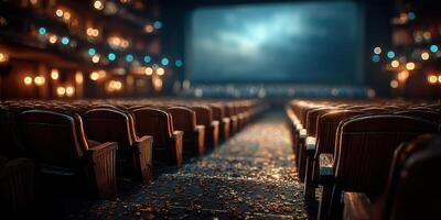 Empty theater filled with fallen leaves before a show in a classic venue photo