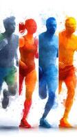 Dynamic runners in vibrant colors showcasing active movement in an abstract artistic style photo