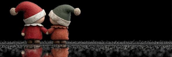 Two charming festive figures holding hands on a reflective surface in a cozy atmosphere photo