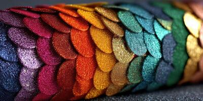 Colorful, shimmering scales creating vibrant patterns on a textured surface during daylight photo