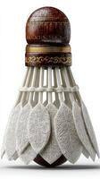 Intricate wooden shuttlecock sculpture displayed artistically with detailed leaf patterns and rich textures photo