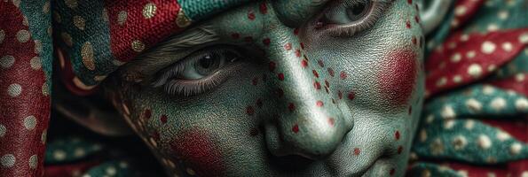 Unique artistic expression showcased through detailed face paint in a close-up portrait photo