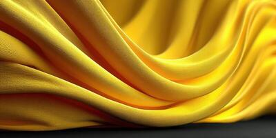 Soft yellow fabric draping gracefully in warm light, creating a gentle wave effect across the surface photo