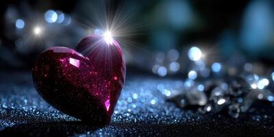 Glittering red heart shines amidst sparkling decorations at a romantic evening event photo