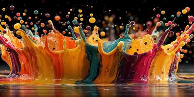 Vibrant splash of colors creates a mesmerizing scene of liquid artistry in dynamic motion photo