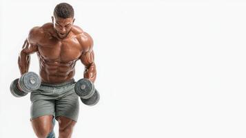 Fitness enthusiast engages in strength training with dumbbells in a bright studio setting photo