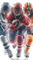 Dynamic ice hockey players competing fiercely during a game in a rink environment photo