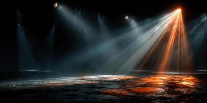 Light beams create a captivating atmosphere in an empty performance space during the early morning hours photo
