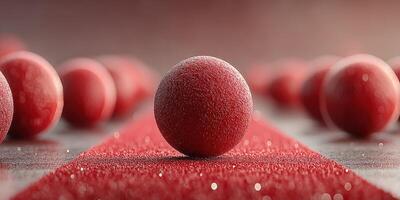Red textured spheres arranged on a vibrant red surface with subtle lighting effects photo