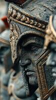 Detailed sculpture of ancient warriors in a gallery highlighting craftsmanship and historical themes photo