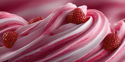 Delicious strawberry swirl dessert with fresh berries on a soft cream background photo