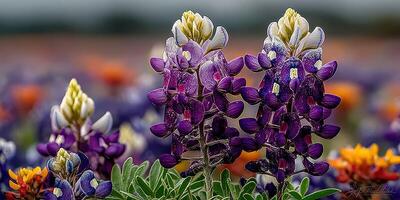 Lupine flowers bloom in a colorful field during springtime in Texas photo
