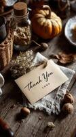 Thankful moments captured in a rustic autumn setting with seasonal decorations and heartfelt gratitude notes photo