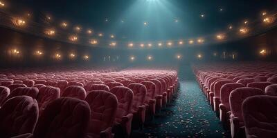 Elegant theater interior featuring plush seating and soft lighting during a quiet moment before the performance photo