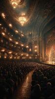 Spectacular holiday performance in grand theater filled with an audience enjoying a festive atmosphere and beautiful decorations photo