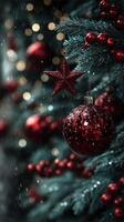 Christmas decorations featuring glimmering ornaments and sparkling lights on a festive tree photo