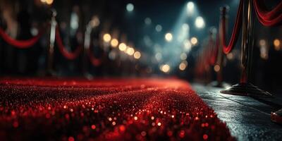 Elegant red carpet event at night with shimmering lights and welcoming atmosphere for a prestigious gathering photo