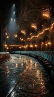 Elegant theater interior with ornate architecture and warm lighting showcasing an inviting atmosphere photo