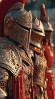 Detailed depiction of ornate armored soldiers during a ceremonial event in a historical setting photo