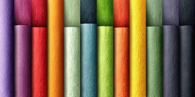 Colorful rolls of craft paper arranged in a pattern showcase a variety of hues in a bright workspace photo