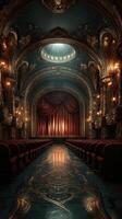Elegant vintage theater interior with ornate decorations and warm lighting before a performance photo