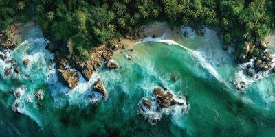 Beautiful coastline with turquoise waters and rocky shores under a bright sky during daylight photo