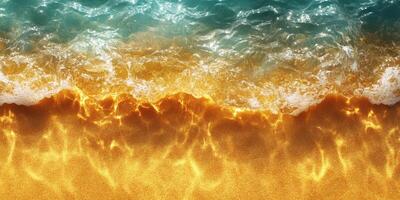 Waves gently lap at the golden sandy shore during a bright sunny day at the beach photo