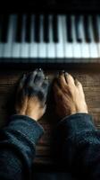 Dog's paws on piano keys create a unique musical moment in an indoor setting photo