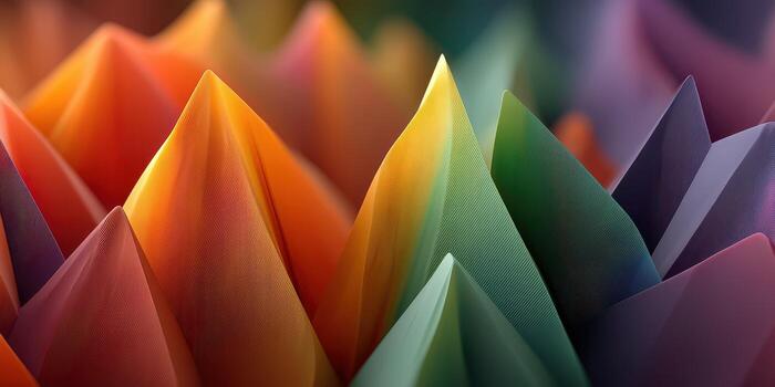 Colorful geometric peaks create a vibrant texture display in an abstract arrangement in a studio setting during daylight photo