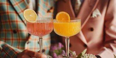 Colorful cocktails served at a festive gathering in a stylish setting during a sunny afternoon photo
