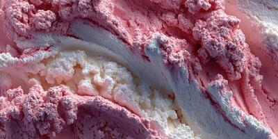 Swirls of pink and white ice cream showcasing a creamy texture in a dessert display photo