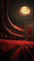 Majestic theater interior showcasing ornate design and plush red seating before a performance begins photo