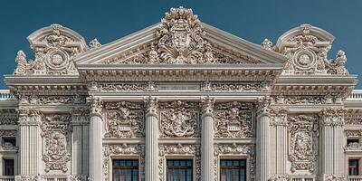 Exquisite architectural details of a historic building in bright sunlight with intricate designs and carvings photo