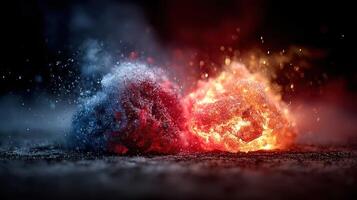 Explosive collision of fire and ice creates stunning visual contrast in dramatic display of elements and energy photo