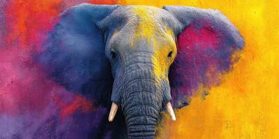 Colorful elephant mural displays vibrant artwork in urban setting photo