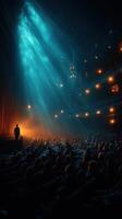 Audience captivated by a performer on stage in a grand theater with dramatic lighting photo