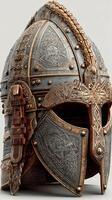 Impressive ornate bronze and silver helmet with intricate designs showcasing craftsmanship and historical significance from ancient times photo