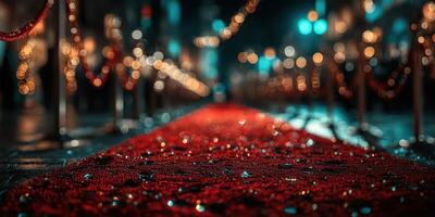 Red carpet event showcasing glamour at night with sparkling decorations and soft lighting photo