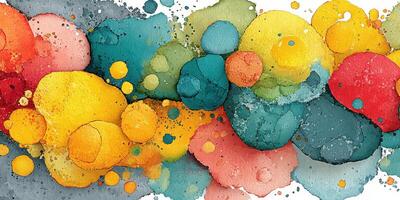 Vibrant watercolor abstract with colorful shapes and splashes created in a creative studio setting photo