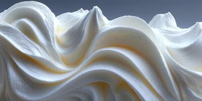 Creamy texture of smooth whipped cream with soft peaks against a dark background photo